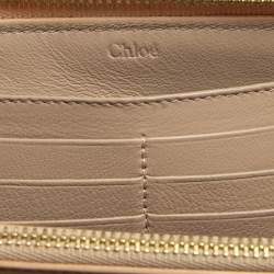 مملوكة مسبقًا Chloe Beige/Gold Leather Baylee Zip Around Wallet