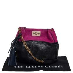 Pre Owned Chloe Black/Magenta Leather and Suede Tassel Chain Hobo
