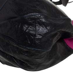 Pre Owned Chloe Black/Magenta Leather and Suede Tassel Chain Hobo