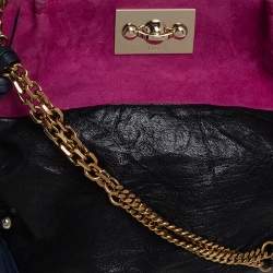 Pre Owned Chloe Black/Magenta Leather and Suede Tassel Chain Hobo