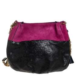 Pre Owned Chloe Black/Magenta Leather and Suede Tassel Chain Hobo