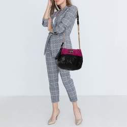 Pre Owned Chloe Black/Magenta Leather and Suede Tassel Chain Hobo