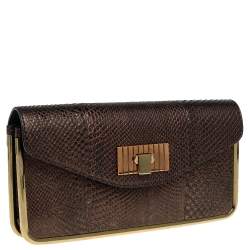 Pre Owned Chloe Brown Python Sally Clutch