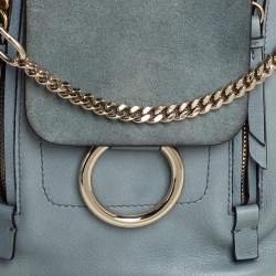 Pre Owned Chloe Blue Leather and Suede Mini Faye Backpack