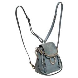 Pre Owned Chloe Blue Leather and Suede Mini Faye Backpack