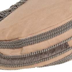 Pre Owned Chloe Cream Canvas Metal Fringed Crescent Hobo