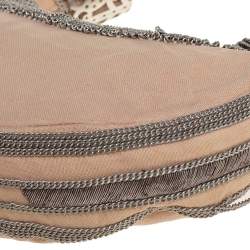 Pre Owned Chloe Cream Canvas Metal Fringed Crescent Hobo