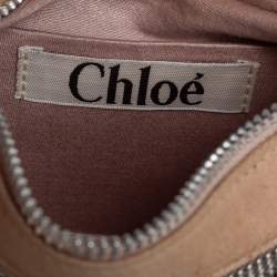 Pre Owned Chloe Cream Canvas Metal Fringed Crescent Hobo