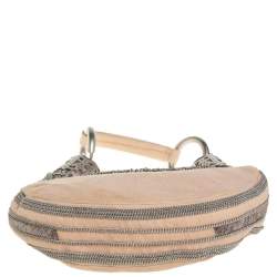 Pre Owned Chloe Cream Canvas Metal Fringed Crescent Hobo