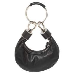 Pre Owned Chloe Black Leather Mini Crystal Embellished Crescent Hobo