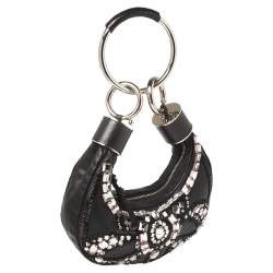 Pre Owned Chloe Black Leather Mini Crystal Embellished Crescent Hobo