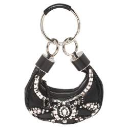 Pre Owned Chloe Black Leather Mini Crystal Embellished Crescent Hobo