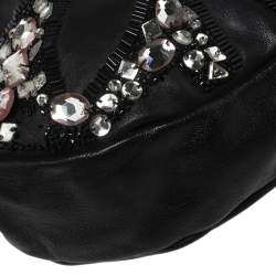 Pre Owned Chloe Black Leather Mini Crystal Embellished Crescent Hobo