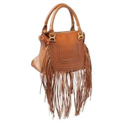 Pre Owned Chloe Brown Leather Medium Fringe Marcie Satchel