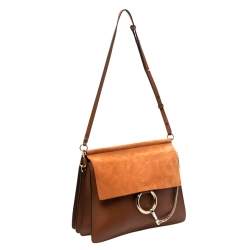 Pre Owned حقيبة كتف كلوي فاي سويدي وجلد بني لون القرفة متوسطة