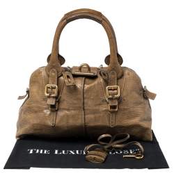 Chloe Dark Beige Lizard Paddington Dome Satchel