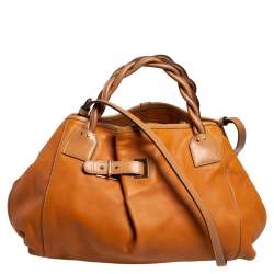 Chloe Tan Leather Braided Handle Convertible Tote 