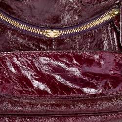 Pre Owned Chloe Burgundy Patent Leather Front Pocket Satchel