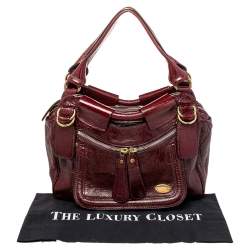 Pre Owned Chloe Burgundy Patent Leather Front Pocket Satchel