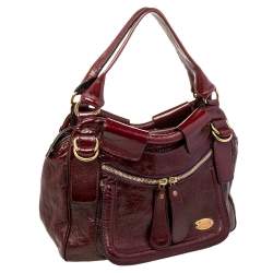 Pre Owned Chloe Burgundy Patent Leather Front Pocket Satchel