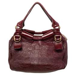 Pre Owned Chloe Burgundy Patent Leather Front Pocket Satchel