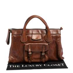 Pre Owned حقيبة كلوي إديث جلد بني