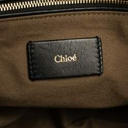 Pre Owned Chloe Black/Gold Textured Leather Side Zipped Satchel