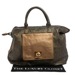 Pre Owned Chloe Black/Gold Textured Leather Side Zipped Satchel