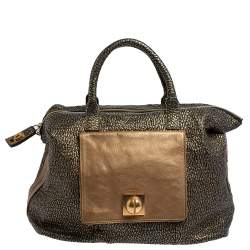 Pre Owned Chloe Black/Gold Textured Leather Side Zipped Satchel