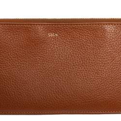 Pre Owned Chloé Brown Leather Zip Card case Wallet