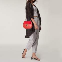 Pre Owned حقيبة كتف كلوي درو جلد برتقالي مرجاني متوسطة