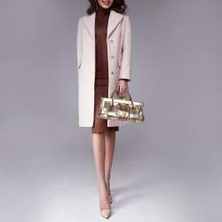 Pre Owned Chloe Metallic Beige/Grey Snakeskin Kisslock Frame Satchel