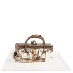 Pre Owned Chloe Metallic Beige/Grey Snakeskin Kisslock Frame Satchel