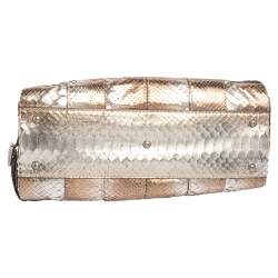 Pre Owned Chloe Metallic Beige/Grey Snakeskin Kisslock Frame Satchel