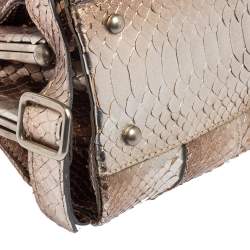 Pre Owned Chloe Metallic Beige/Grey Snakeskin Kisslock Frame Satchel