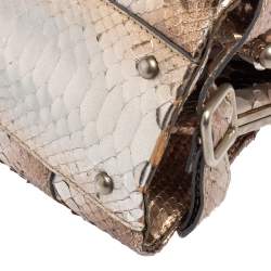 Pre Owned Chloe Metallic Beige/Grey Snakeskin Kisslock Frame Satchel