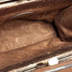 Pre Owned Chloe Metallic Beige/Grey Snakeskin Kisslock Frame Satchel