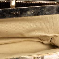 Pre Owned Chloe Metallic Beige/Grey Snakeskin Kisslock Frame Satchel