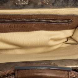 Pre Owned Chloe Metallic Beige/Grey Snakeskin Kisslock Frame Satchel
