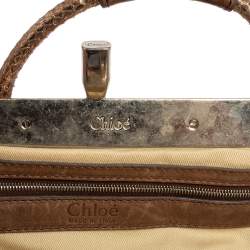 Pre Owned Chloe Metallic Beige/Grey Snakeskin Kisslock Frame Satchel