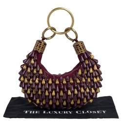 مملوكة مسبقًا Chloe Purple Beaded Canvas Ring Handle Hobo