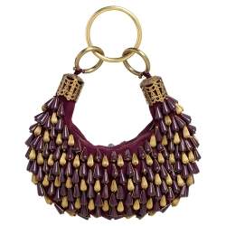 مملوكة مسبقًا Chloe Purple Beaded Canvas Ring Handle Hobo