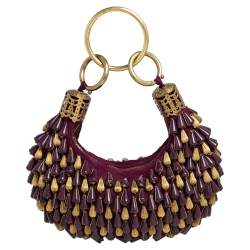 مملوكة مسبقًا Chloe Purple Beaded Canvas Ring Handle Hobo