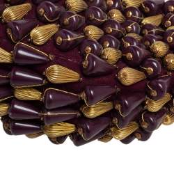 مملوكة مسبقًا Chloe Purple Beaded Canvas Ring Handle Hobo