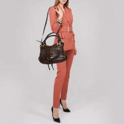 Pre Owned حقيبة ساتشل كلوي مارسي جلد ثعبان وجلد بني شوكولاته متوسطة