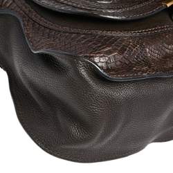 Pre Owned حقيبة ساتشل كلوي مارسي جلد ثعبان وجلد بني شوكولاته متوسطة