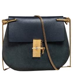Pre Owned Chloe Grey/Green Leather and Suede Medium Drew Shoulder Bag