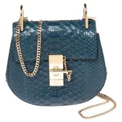 مملوكة مسبقًا Chloe Blue Python Small Drew Shoulder Bag