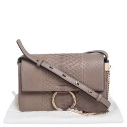 Pre Owned حقيبة كتف كلوي فايي جلد وجلد ثعبان رمادي صغيرة