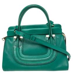 Pre Owned Chloe Green Leather and Snakeskin Trim Medium Everston Satchel